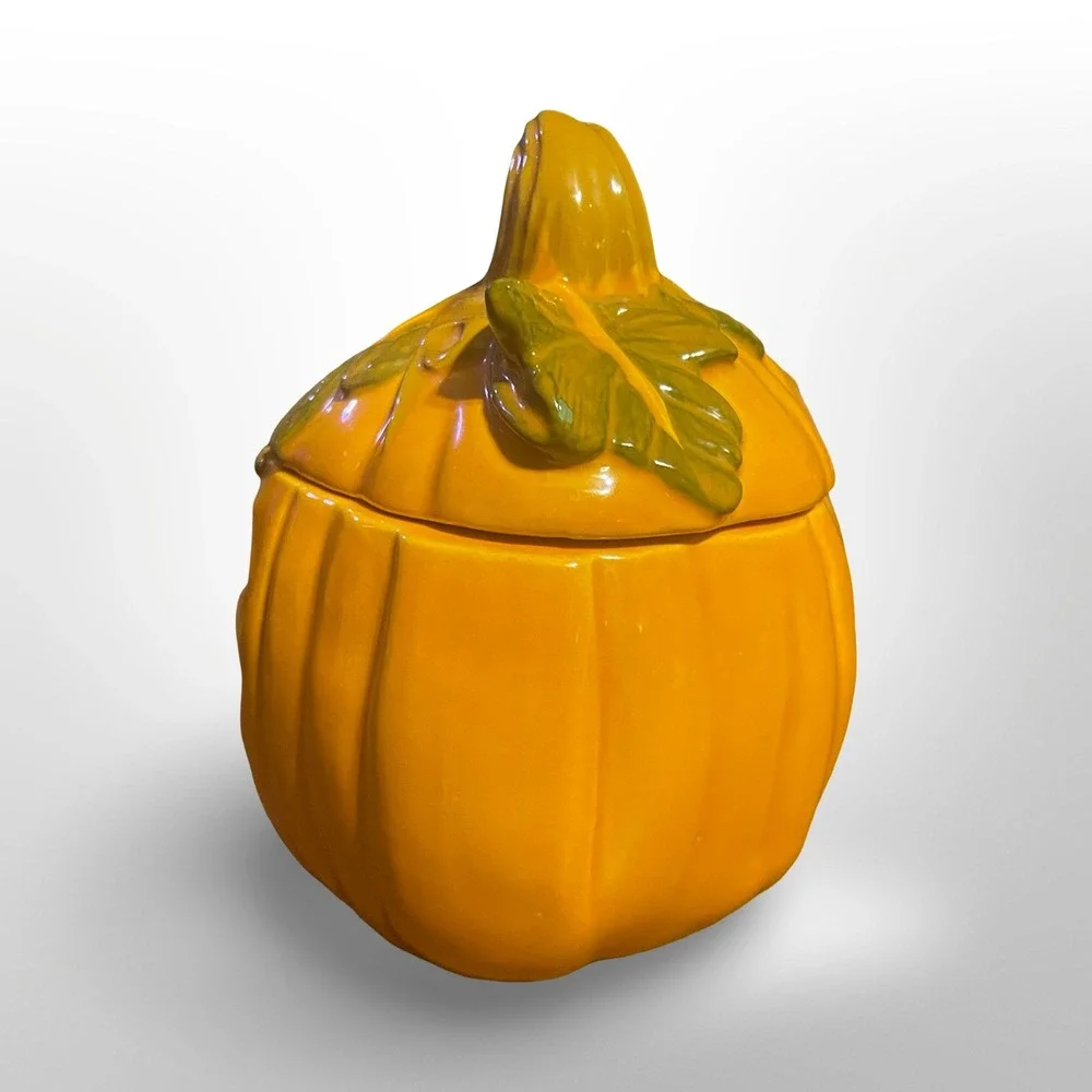 Ceramic Jack O Lantern Pumpkin tea light holder Halloween Decker‎ spooky festive